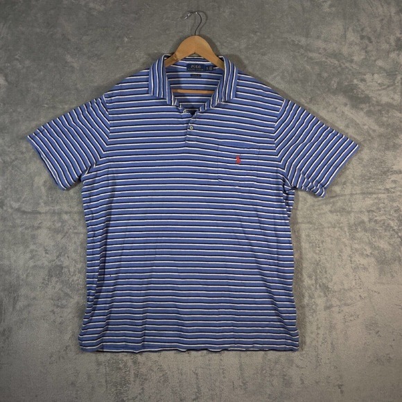 Polo Ralph Lauren Shirt Men XL Short Sleeve Blue Striped Classic Fit‎ Preppy - Picture 1 of 7